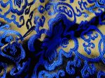 Ткань синие лотосы и ваджры, черный фон 73х200 см